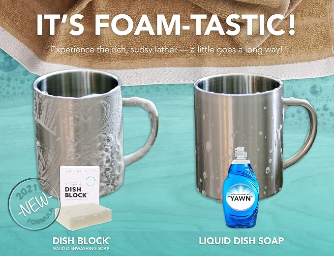 NO TOX LIFE Vegan Dish Block, 6 oz – A Solid Dish Soap for Effective Cleaning of Dishes, Pots and Pans – Ultra-Concentrated Biodegradable Formula – Fragrance and Dye Free – 2 Pack