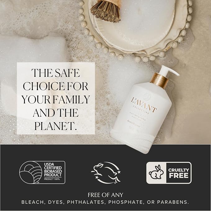 L'AVANT Collective The Sink-Side Care Duo, Natural Luxury Dish Soap 16 Fl Oz with Moisturizing Hand Lotion 10 Fl Oz, Plant-Based Formulas in Refillable Glass Pump Bottles, Blushed Bergamot