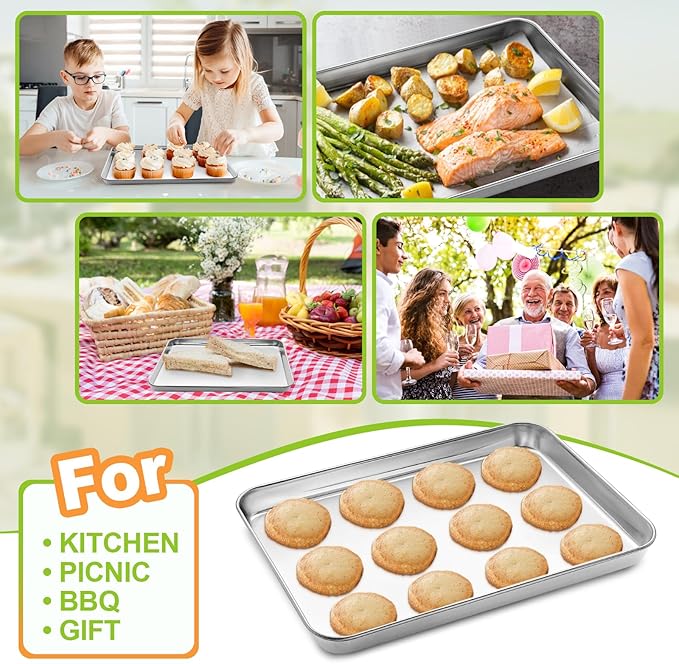 Half Sheet Pan of 2, CEKEE Stainless Steel Baking Sheet Pan Tray Cookie Sheet - Image 4