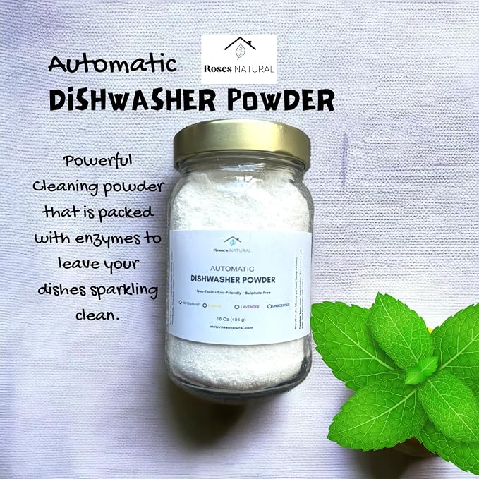 Automatic Dishwasher Powder Powered by Enzymes 16 Oz (Peppermint)