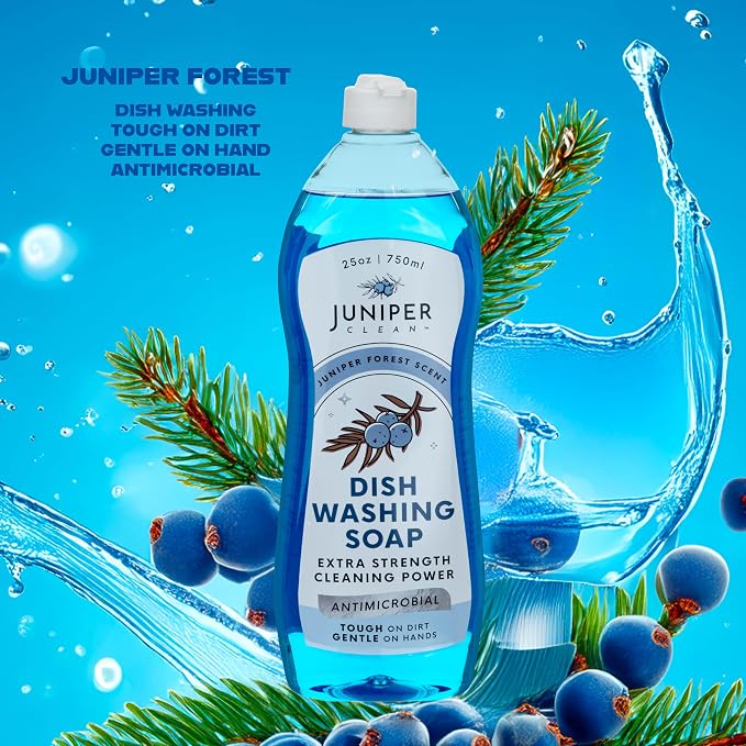 Juniper CLEAN, Dish Soap, Juniper Scent, Liquid Dish Washing Soap Squeeze Bottle 25 Fl Oz (Pack of 1)