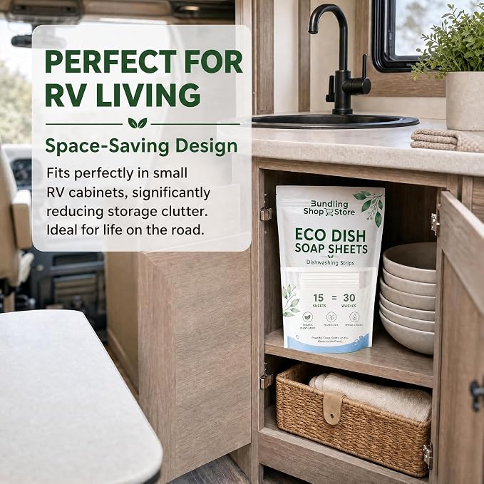 Eco Dish Soap Sheets – Eco Dishwashing Strips for Dishwasher Machines and Hand Washing – Travel & Home, 15 Sheets Up to 30 Washes (SPRAY BOTTLE NOT INCLUDED)