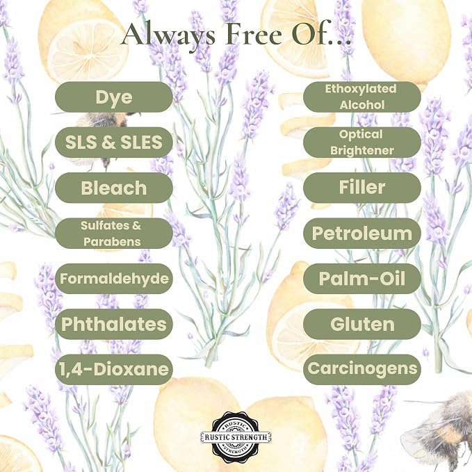 Rustic Strength Natural Dish Soap with Lavender and Lemon, Gallon Glass | Plant Based Cleaners, Streak Free Shine, Helps Remove Grease & Food Residue,Rich Lather