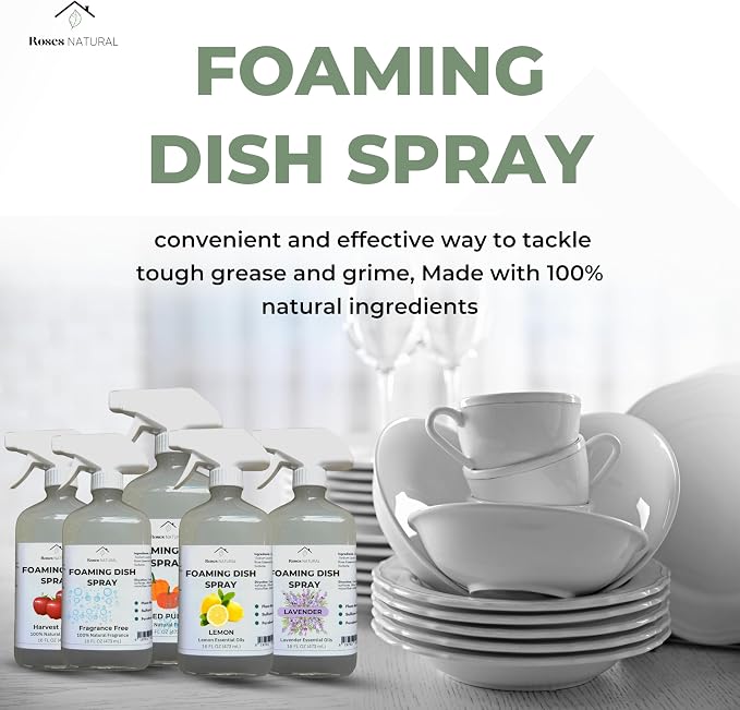 Lavender Foaming Dish Spray — Plant-Based, Non-Toxic & Hypoallergenic Cleaner, Powerful Foaming Action Cuts Grease, Spray • Wipe • Rinse, 16 fl oz