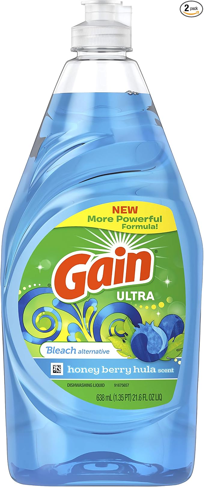 Gain Ultra Bleach Alternative Dishwashing Liquid Dish Soap, Honey Berry Hula Scent - 21.6 Fluid Ounce (Pack of 2)