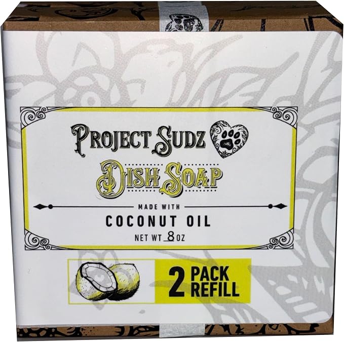 Project Sudz Solid Dish Soap | Plastic-Free Eco-Friendly Dishwashing Block | Made with Coconut Oil | 4 oz Reusable Tin | Zero Waste, Long-Lasting, Non-Toxic Grease Cutter
