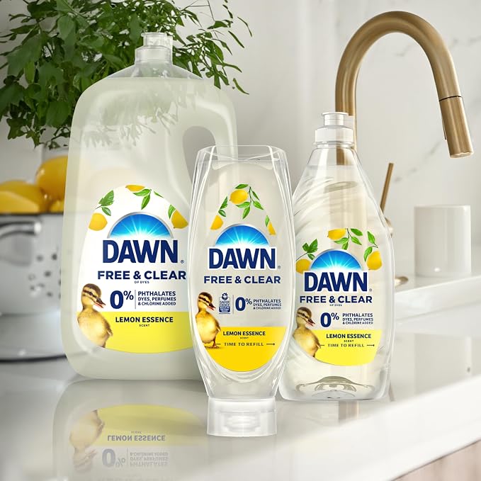 Dawn Free&Clear EZ-Squeeze Dish Soap Dishwashing Liquid Lemon 3*24.3 Fl Oz | Removes up to 99% of grease and food residue. EZ-Squeeze bottle. Biodegradable surfactants. Gentle on skin.