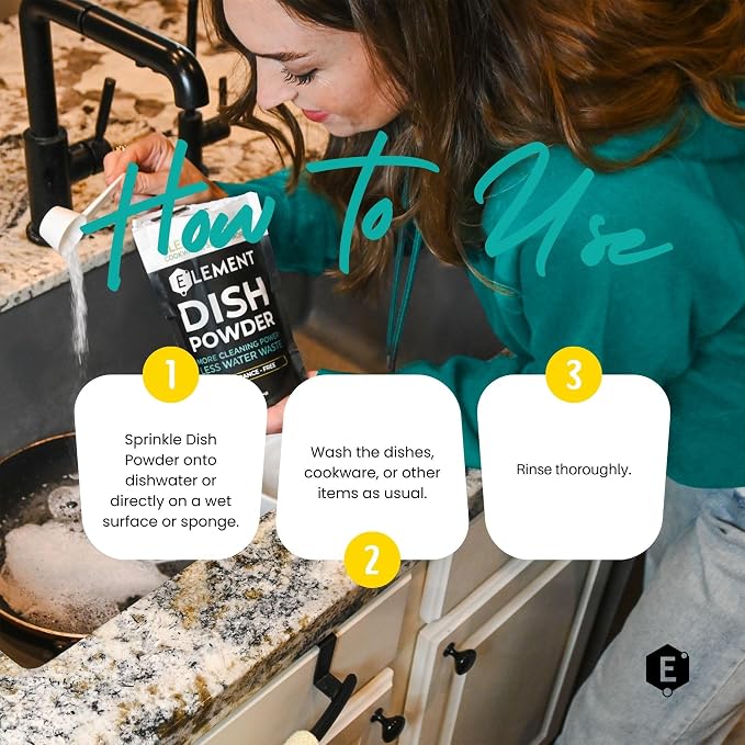 ELEMENT Dish Powder | Grease-Fighting Dish Soap | No Harsh Chemicals, Liquidless, Plastic-Free | Plant-Based Pouch (10 OZ Pouch, Island Sangria)