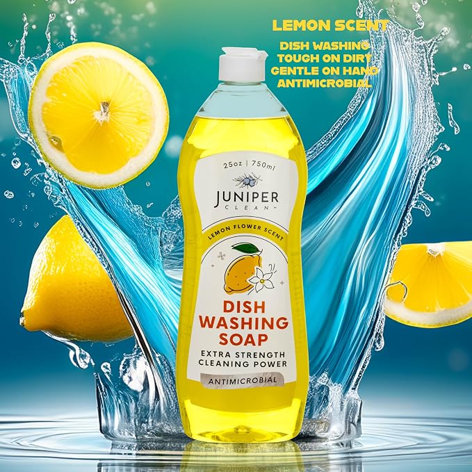 Juniper CLEAN, Dish Soap, Lemon Apple Scent, Liquid Dish Washing Soap Squeeze Bottle 25 Fl Oz (Pack of 6)
