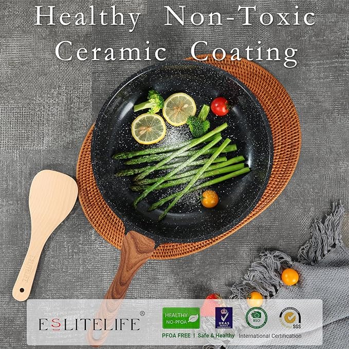 ESLITE LIFE Nonstick Ceramic Frying Pans Skillets Set, Non-Toxic Egg Omelette - Image 3