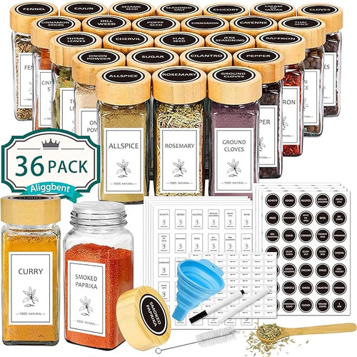 Aliggbent Spice Jars with Lable, Spice Containers Bottles, Glass Seasoning Jars by AliggbentGoodChoice