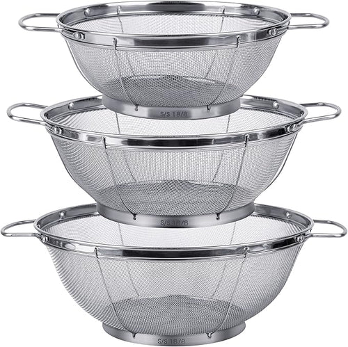 3 Pack 18/8 Stainless Steel Colander Sieves, Mesh Strainer Net Baskets by Tiawudi